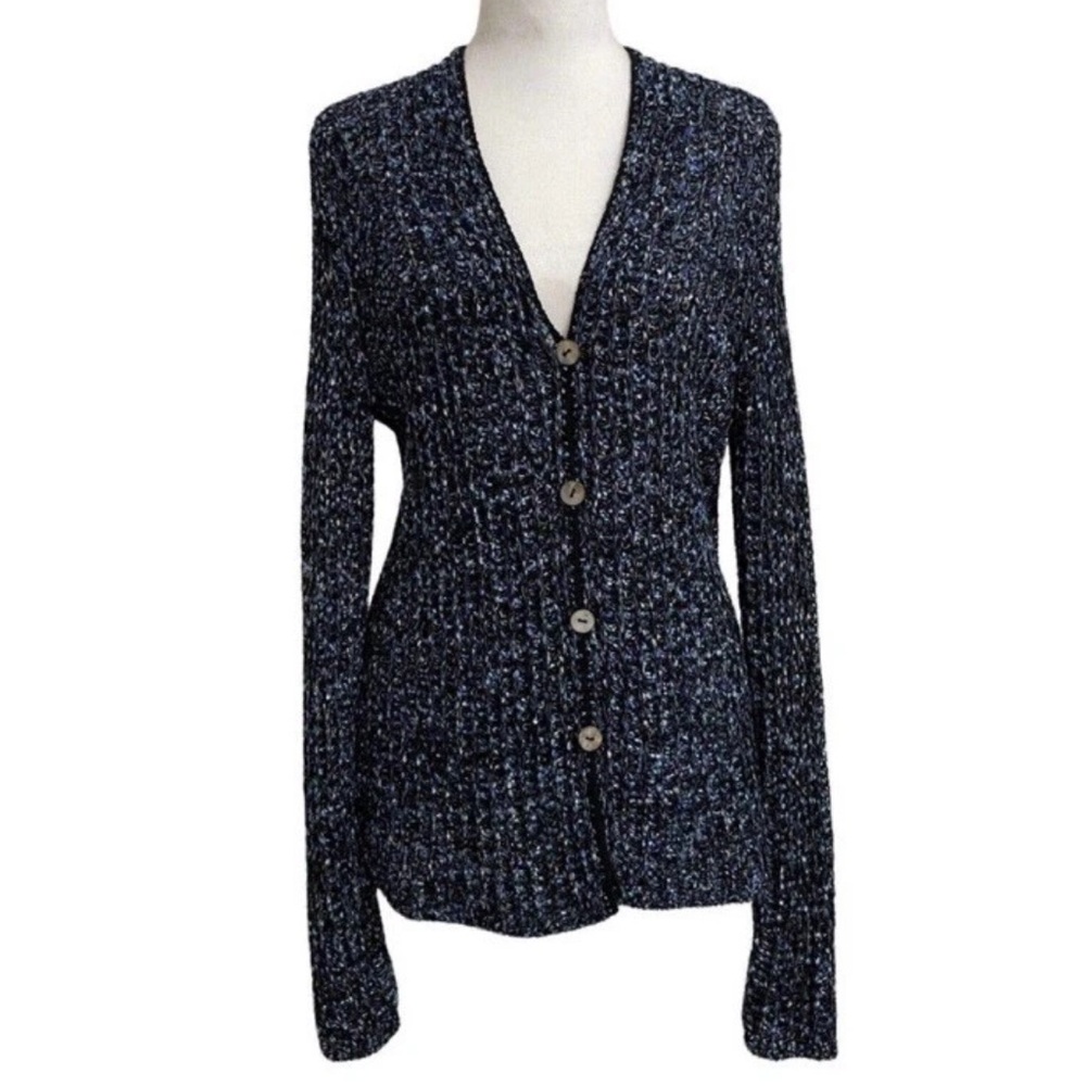 Sigrid Olsen Black & Purple Woven Braided Open Knit Cardigan Sweater